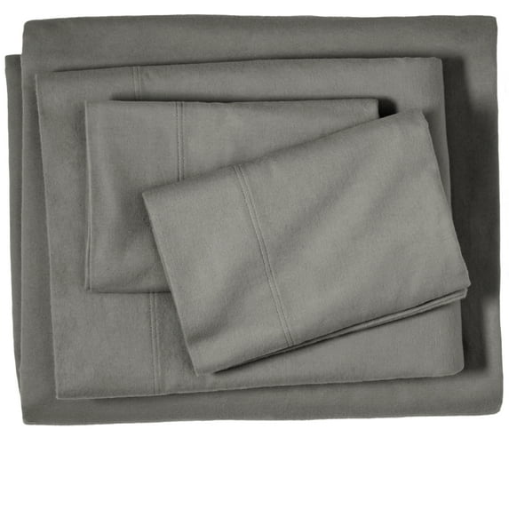 Bare Home 100% Cotton Flannel Deep Pocket 5-Piece Sheet Set with 2 Bonus Pillowcases (Split Cal King, Gray)