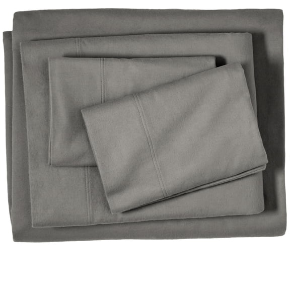Bare Home 100% Cotton Flannel Deep Pocket 5-Piece Sheet Set with 2 Bonus Pillowcases (Split King, Gray)