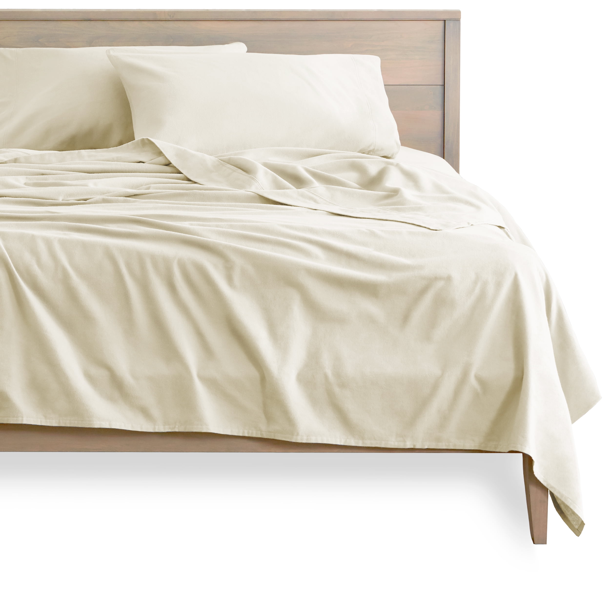 Bare Home 100% Cotton Flannel Sheet Set, Heavyweight, Deep Pocket (Queen, Ivory)