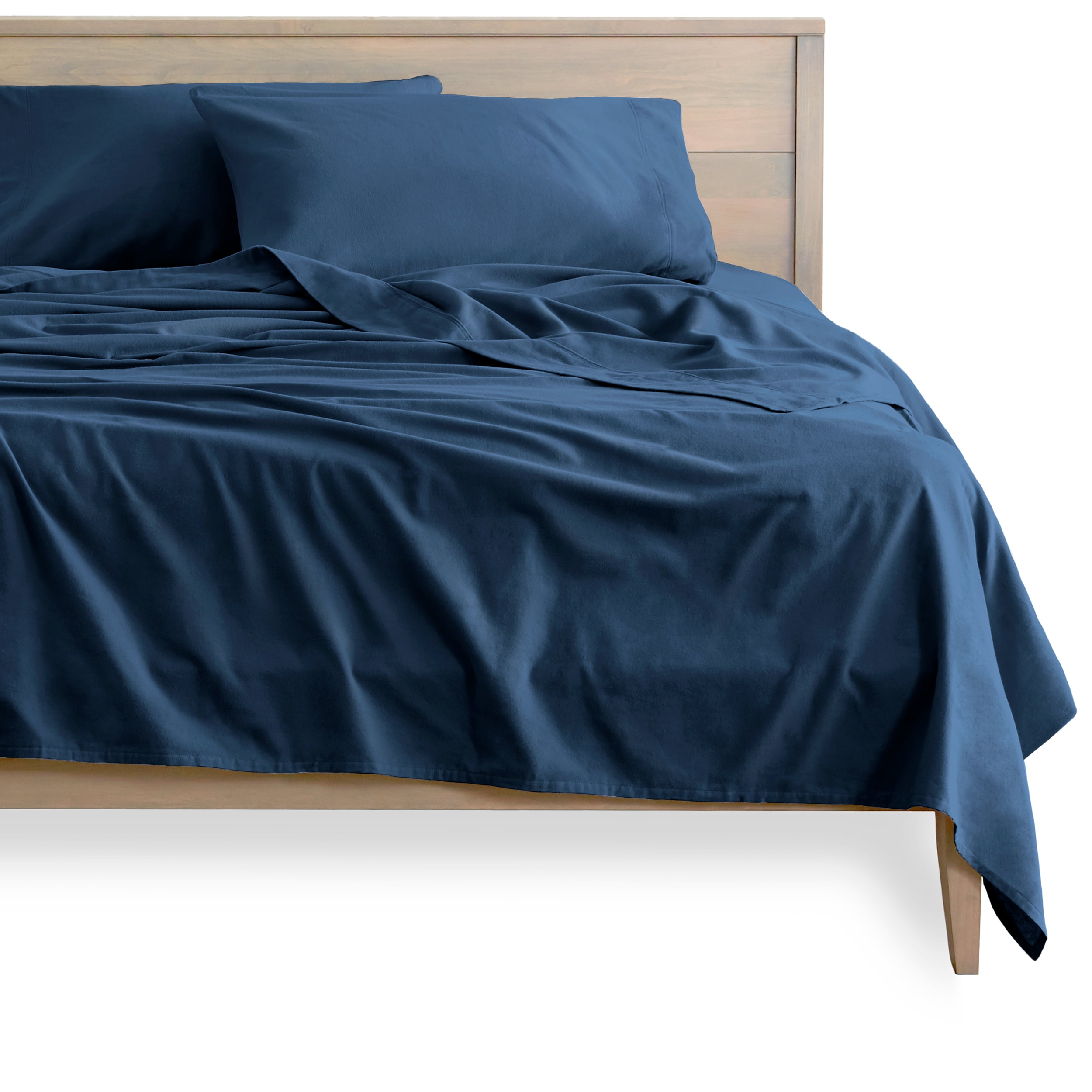 Bare Home 100% Cotton Flannel Sheet Set, Heavyweight, Deep Pocket (Twin, Dark Blue)