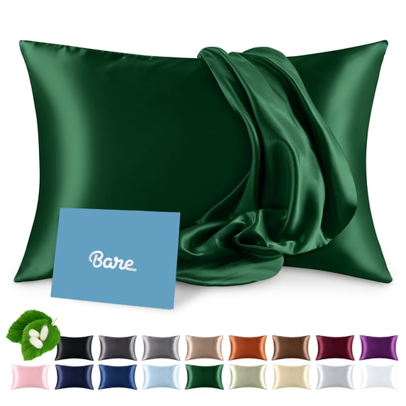 Bare Home 100% Mulberry Silk Zipper Pillowcase - Perfect for Hair and Skin - Premium 6A Grade, 19 Momme Silk - King, Forest Green