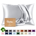 thumbnail image 1 of Bare Home 100% Mulberry Silk Zipper Pillowcase - Perfect for Hair and Skin - Premium 6A Grade, 19 Momme Silk - King, Silver, 1 of 9