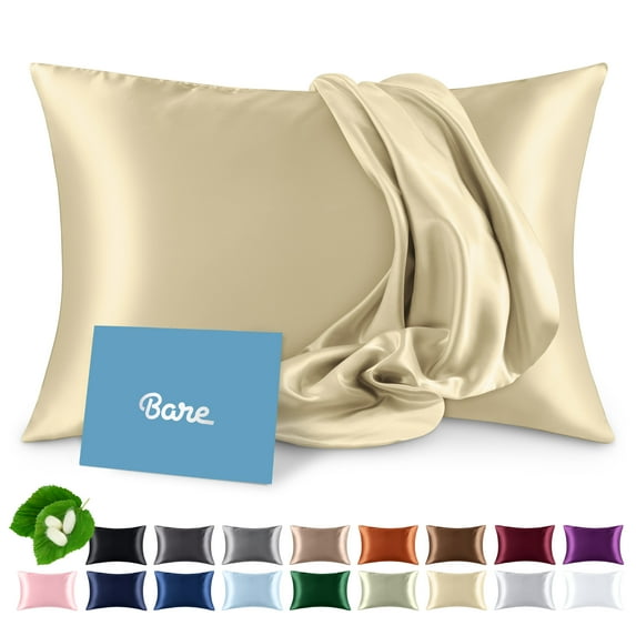 Bare Home 100% Mulberry Silk Zipper Pillowcase - Perfect for Hair and Skin - Premium 6A Grade, 19 Momme Silk - Queen, Champagne