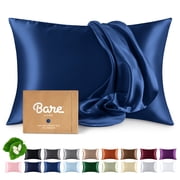 Bare Home 100% Mulberry Silk Zipper Pillowcase - Perfect for Hair and Skin - Premium 6A Grade, 19 Momme Silk - Queen, Dark Blue