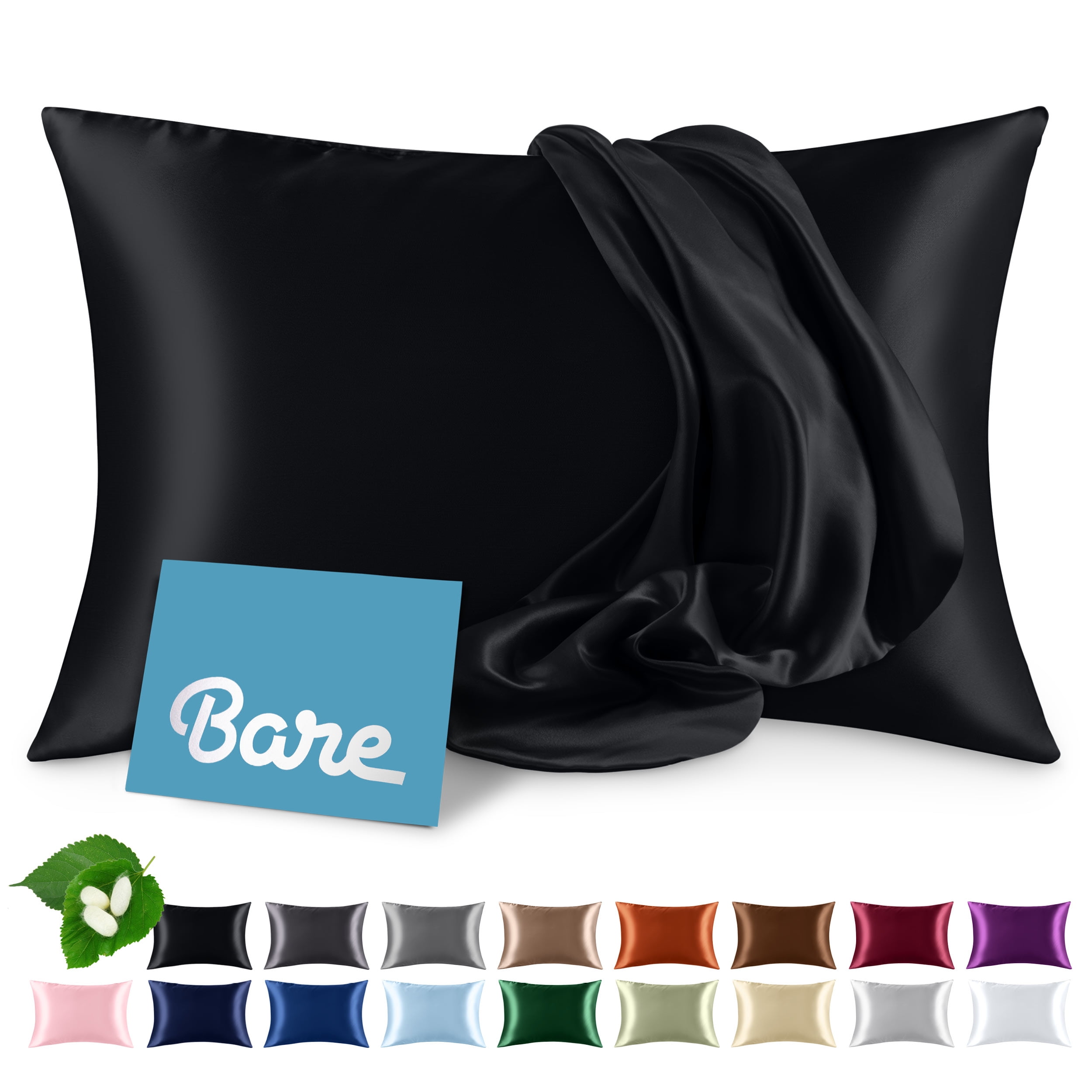 Standard Black Mulberry Silk Pillowcase with Zipper Closure