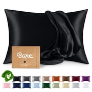 Bare Home 100% Mulberry Silk Zipper Pillowcase - Perfect for Hair and Skin - Premium 6A Grade, 19 Momme Silk - Standard, Black