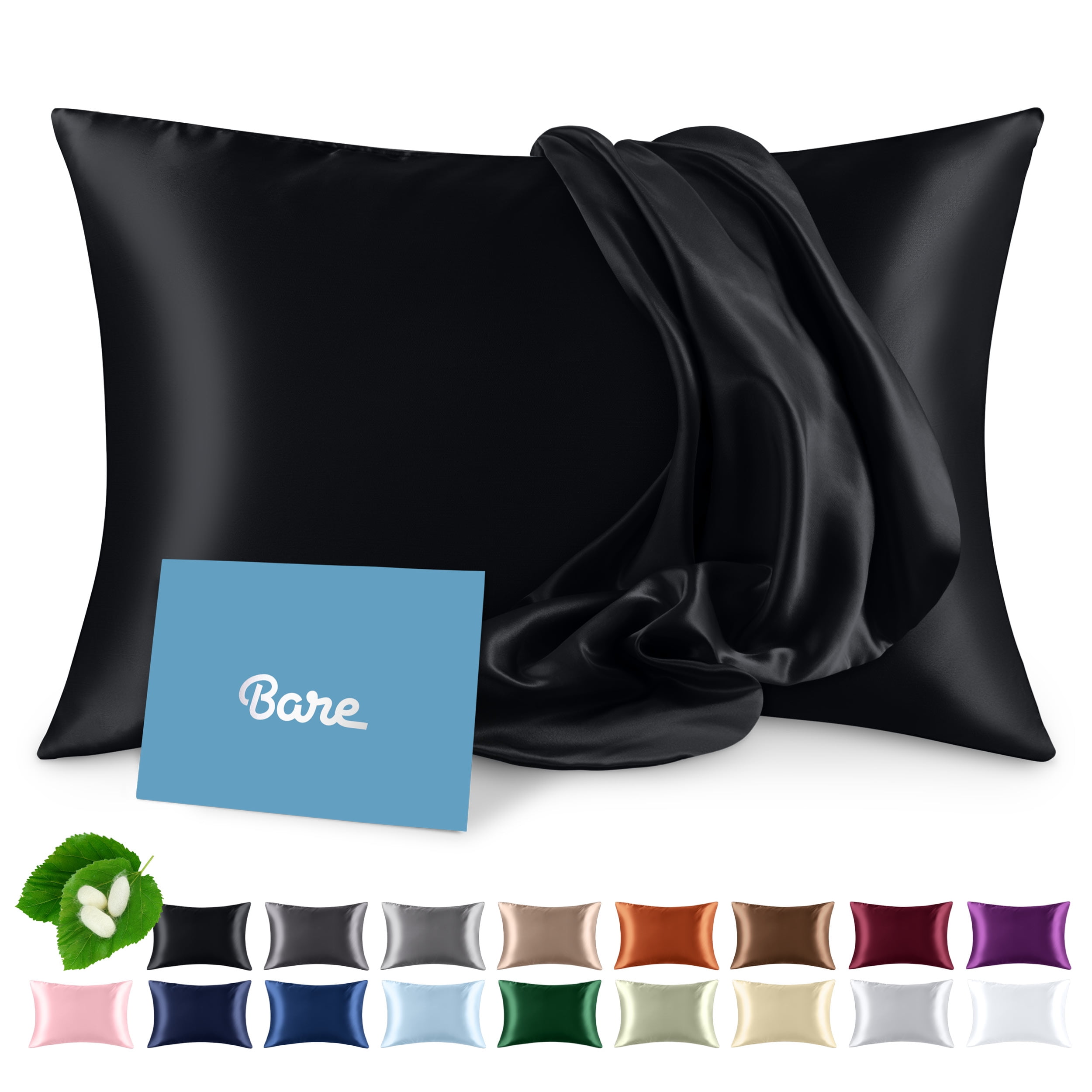 Standard Black Mulberry Silk Pillowcase with Zipper Closure
