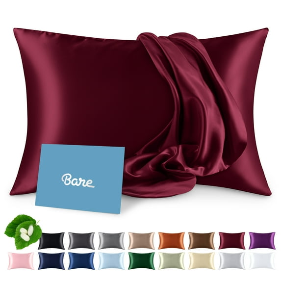 Bare Home 100% Mulberry Silk Zipper Pillowcase - Perfect for Hair and Skin - Premium 6A Grade, 19 Momme Silk - Standard, Burgundy