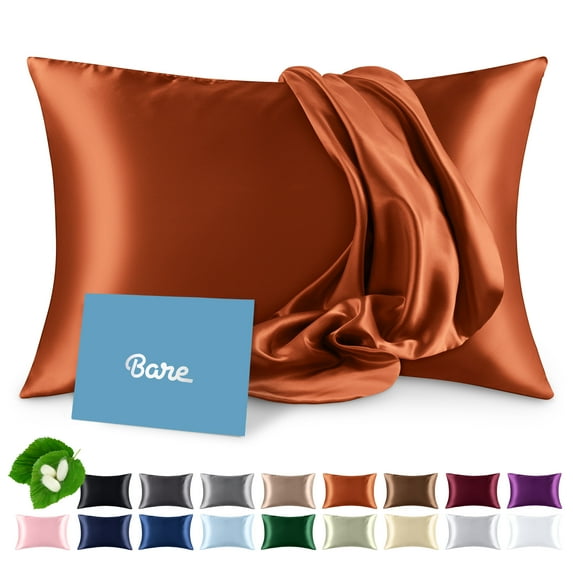 Bare Home 100% Mulberry Silk Zipper Pillowcase - Perfect for Hair and Skin - Premium 6A Grade, 19 Momme Silk - Standard, Terracotta