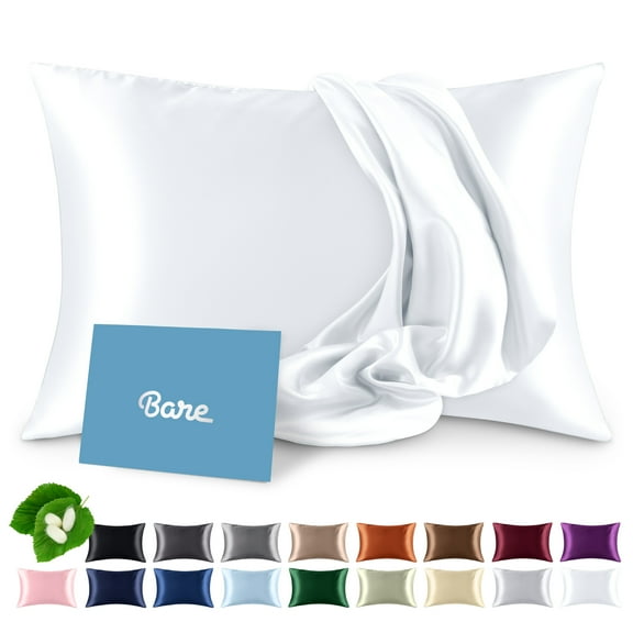 Bare Home 100% Mulberry Silk Zipper Pillowcase - Perfect for Hair and Skin - Premium 6A Grade, 19 Momme Silk - Standard, White