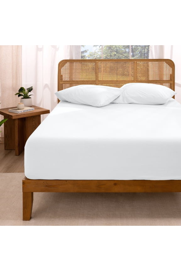 100% Organic Cotton Fitted Sheet - Jersey Weave - 150 GSM - King, White