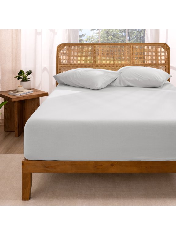 100% Organic Cotton Fitted Sheet - Jersey Weave - 150 GSM - Queen, Cloud Gray