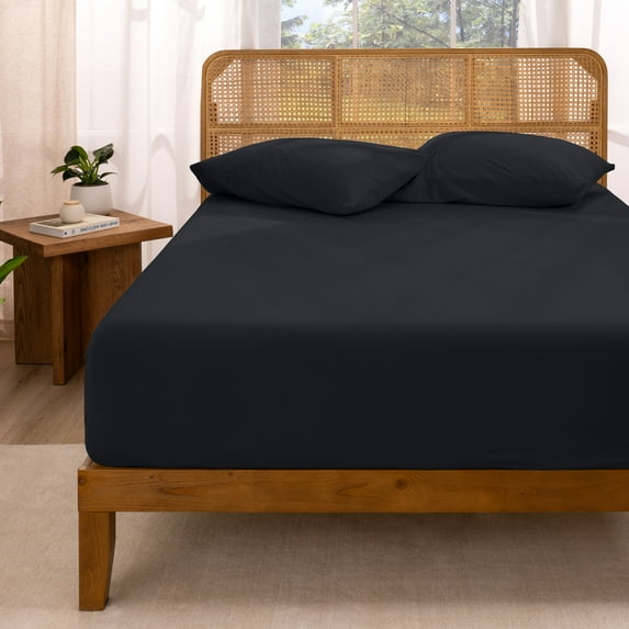 Bare Home 100% Organic Cotton Fitted Sheet - Jersey Weave - 150 GSM - Twin, Black