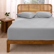 Bare Home 100% Organic Cotton Fitted Sheet - Jersey Weave - 150 GSM - Twin, Light Gray