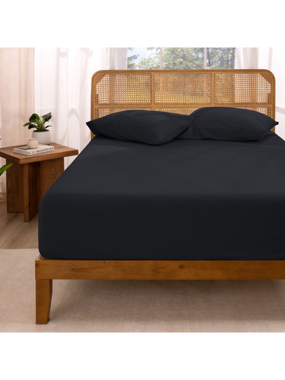 100% Organic Cotton Fitted Sheet - Jersey Weave - 150 GSM - Twin XL, Black