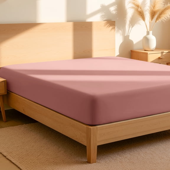 Bare Home 100% Organic Cotton Fitted Sheet - Percale Weave  - Full,  Dusty Rose