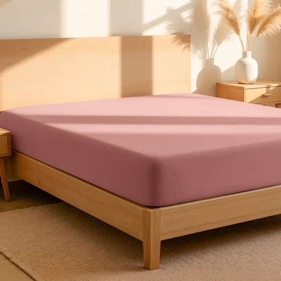 Bare Home 100% Organic Cotton Fitted Sheet - Percale Weave - Full, Dusty Rose