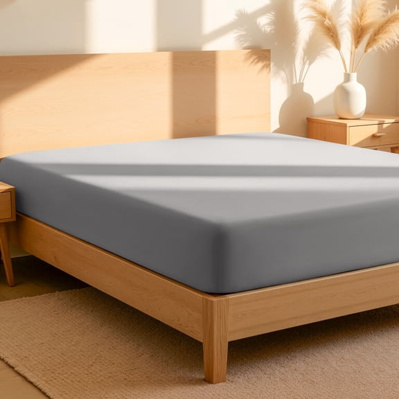 Bare Home 100% Organic Cotton Fitted Sheet - Percale Weave - Full, Light Gray