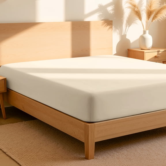 Bare Home 100% Organic Cotton Fitted Sheet - Percale Weave - Full, Sand
