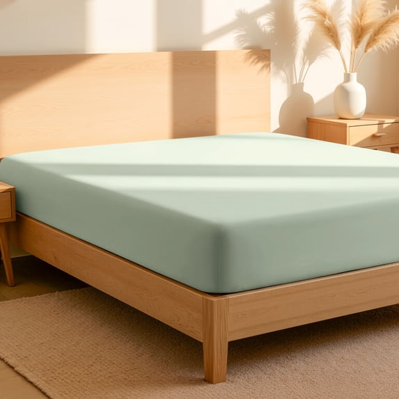 Bare Home 100% Organic Cotton Fitted Sheet - Percale Weave - Full, Willow