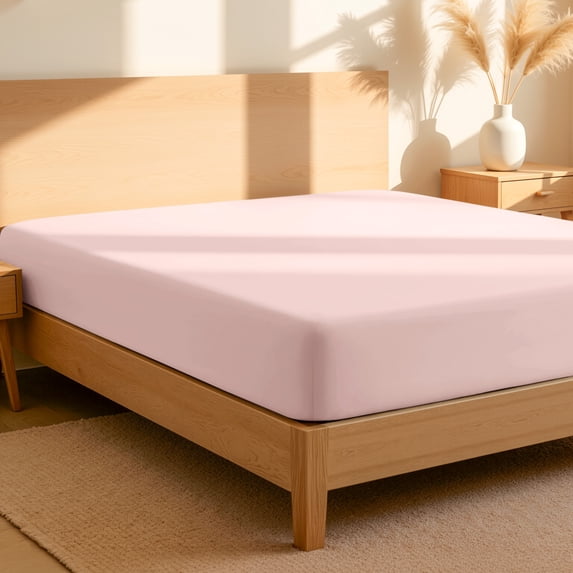 Bare Home 100% Organic Cotton Fitted Sheet - Percale Weave - King, Dusty Pink