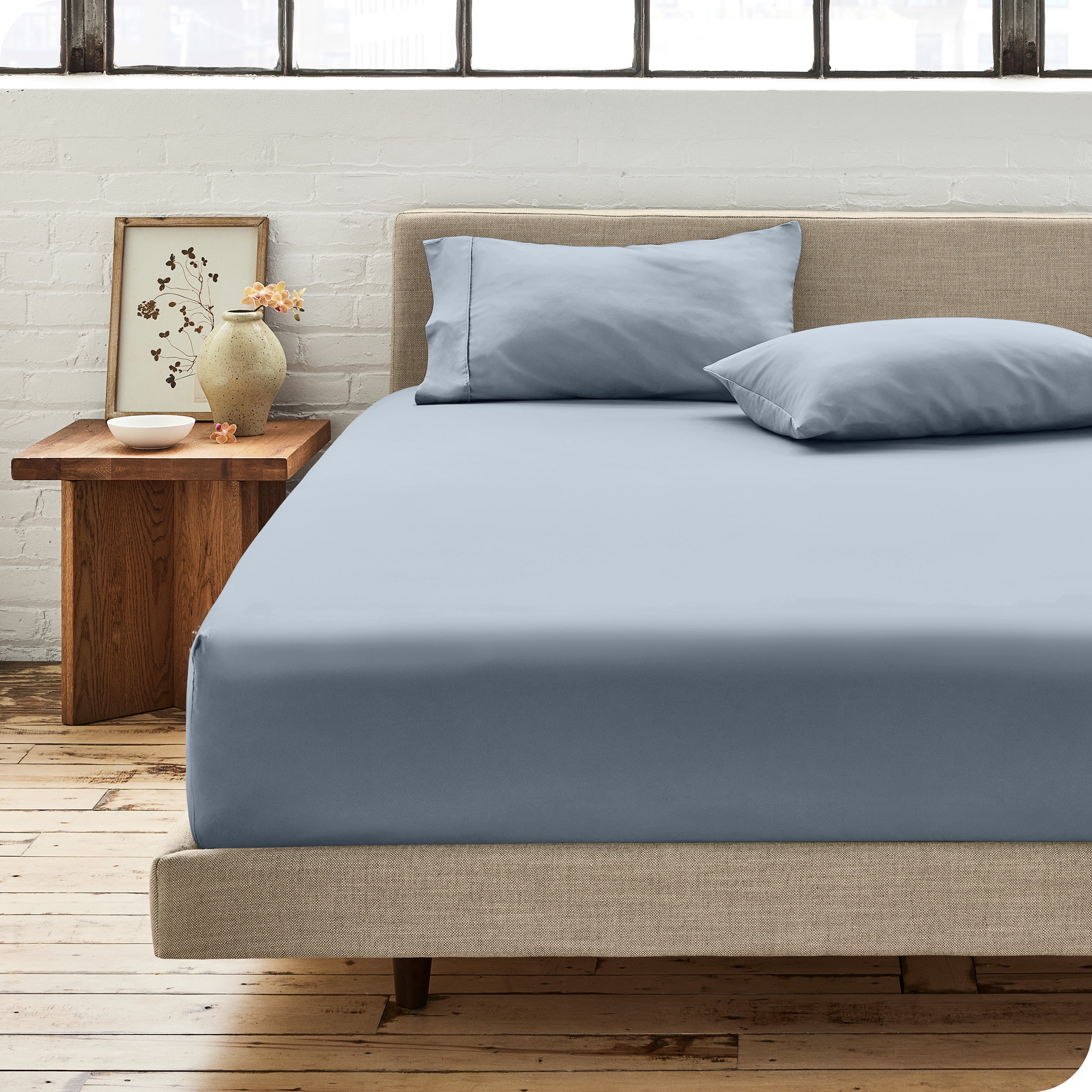 Dusty Blue Organic Cotton Percale Queen Fitted Sheet Set