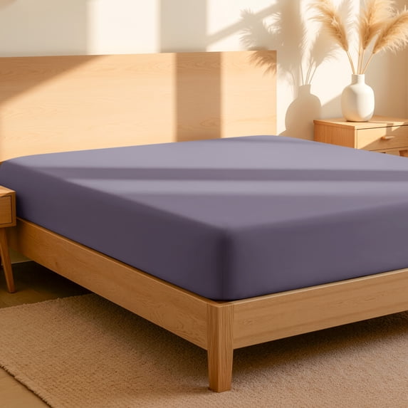 Bare Home 100% Organic Cotton Fitted Sheet - Percale Weave - Queen, Dusty Purple