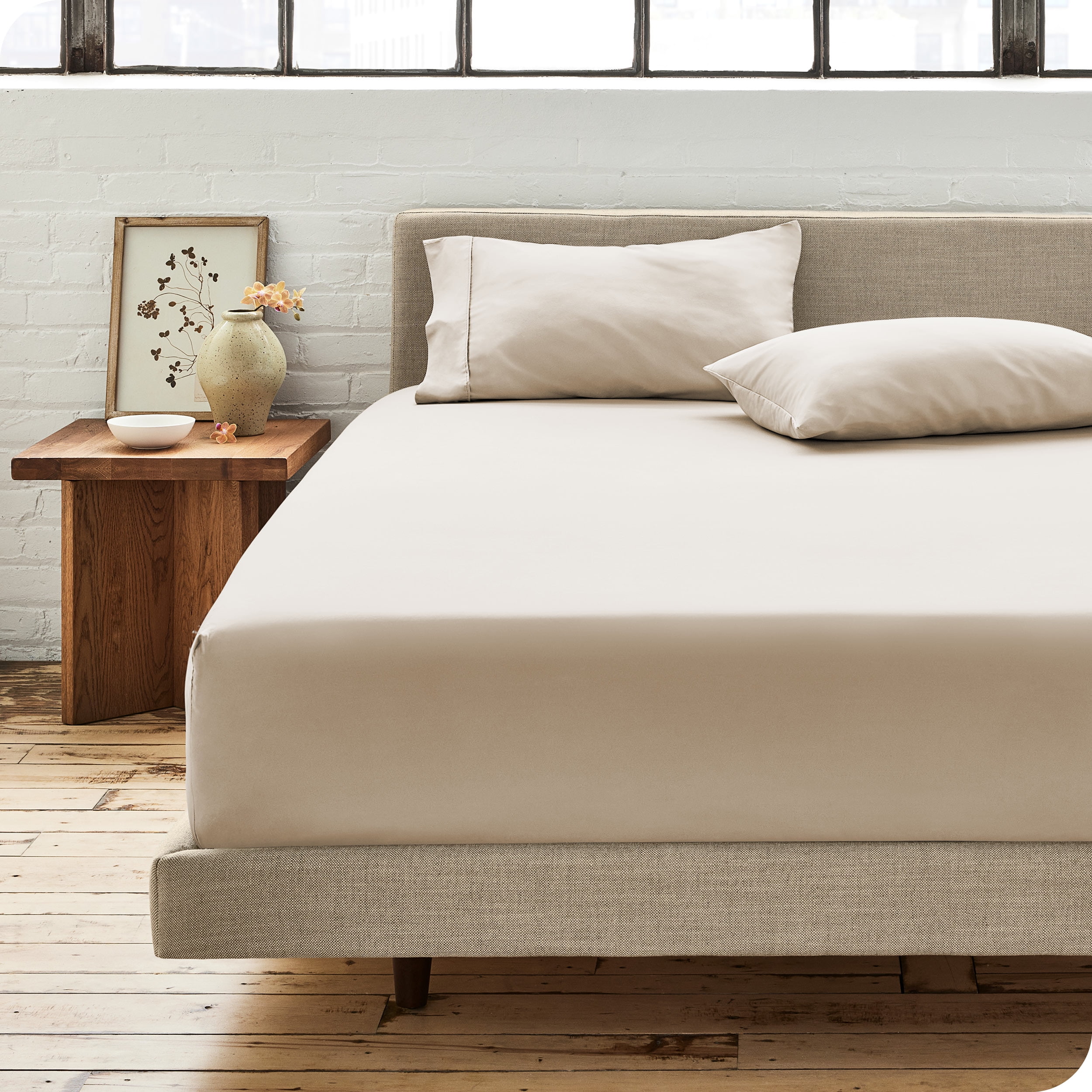 Queen French Beige Organic Cotton Percale Fitted Sheet