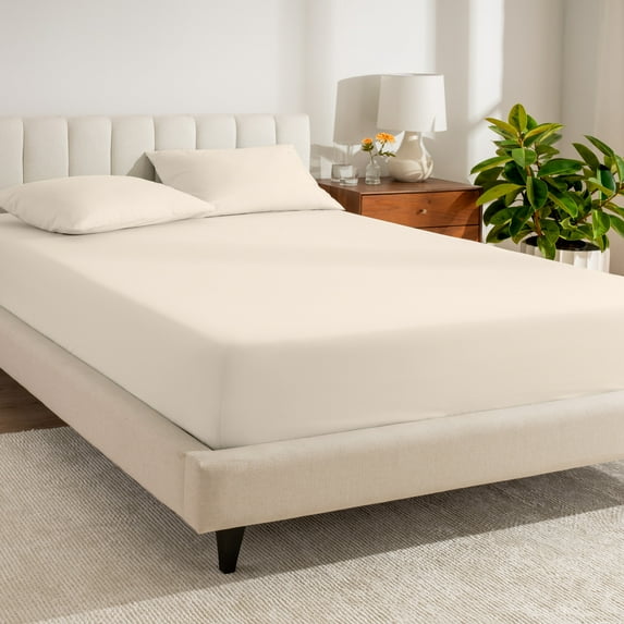 Bare Home 100% Organic Cotton Fitted Sheet - Percale Weave - Queen, Sand