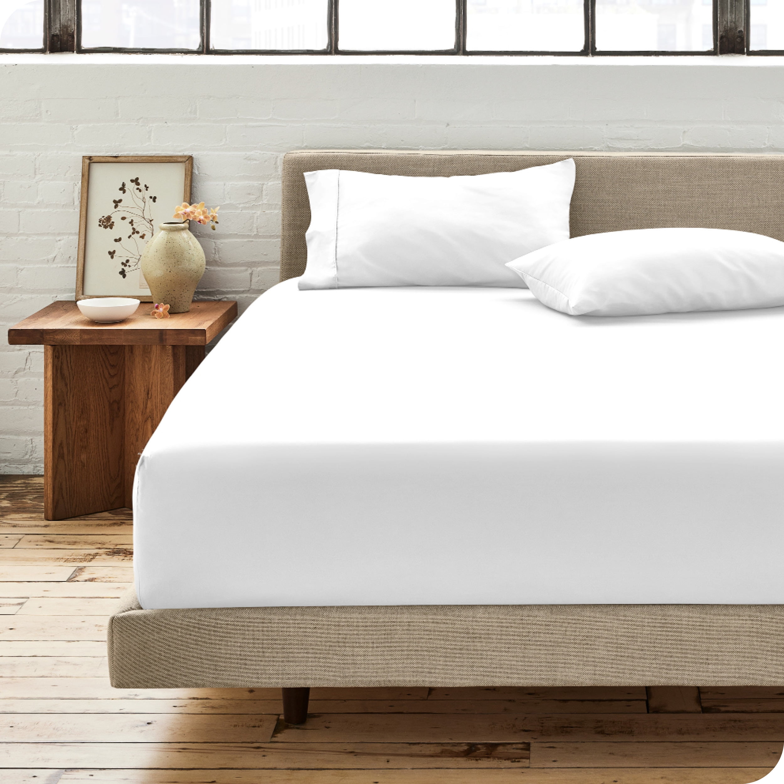 Organic Cotton Twin White Percale Fitted Sheet Set