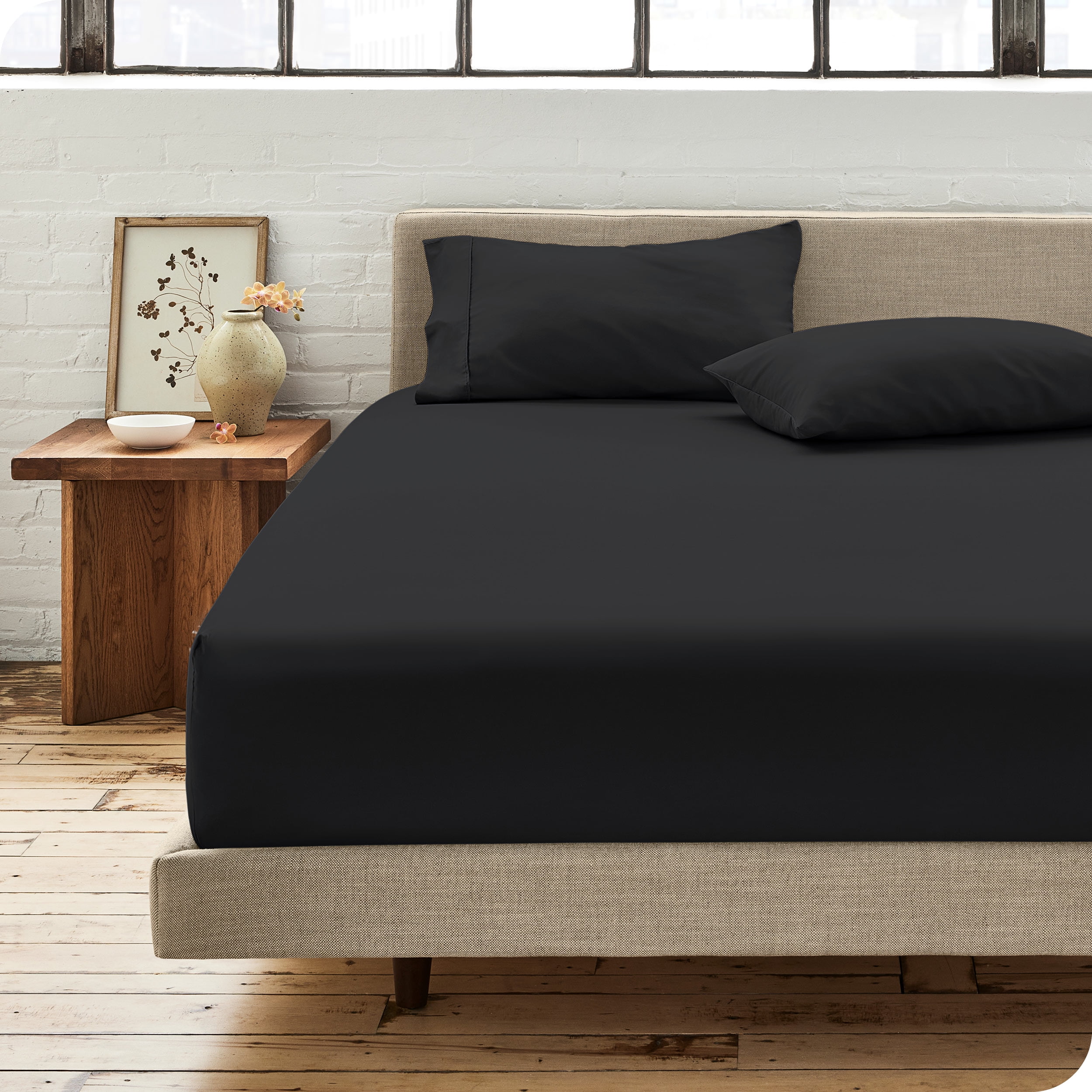 Twin XL Black Organic Cotton Percale Fitted Sheet Set