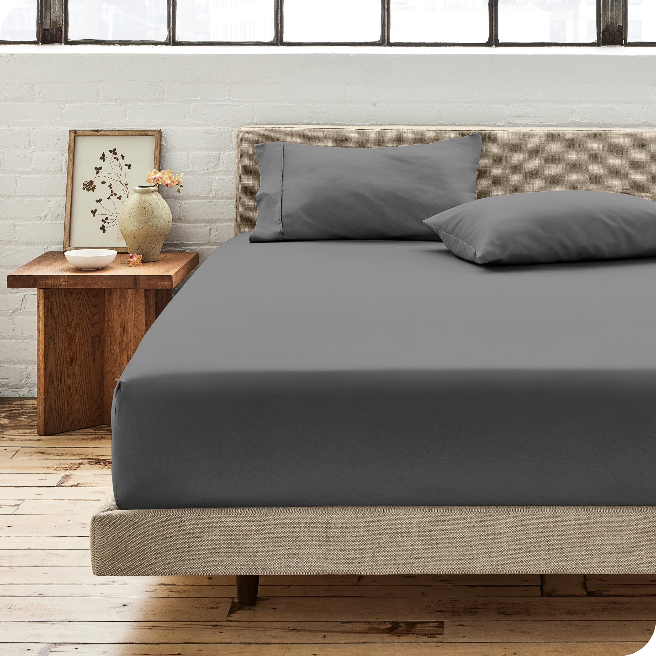 Gray Organic Cotton Percale Twin XL Fitted Sheet