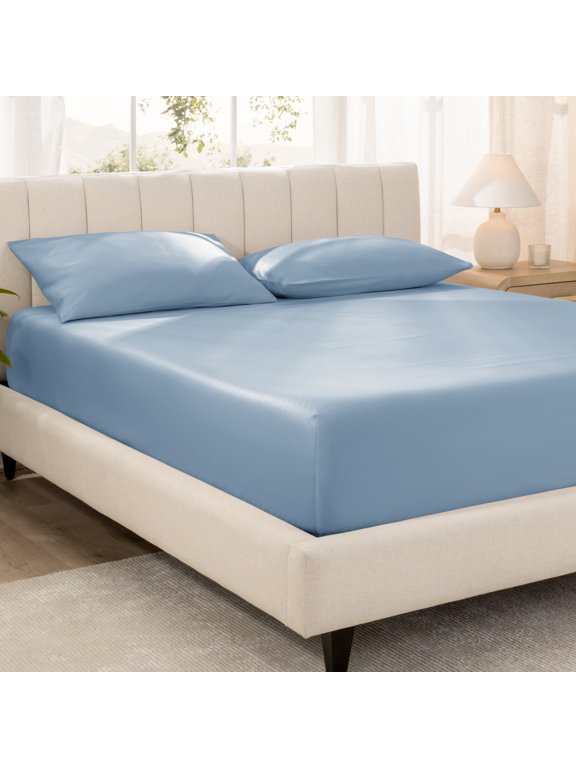 100% Organic Cotton Fitted Sheet - Sateen Weave - 400 Thread Count - California King, Dusty Blue