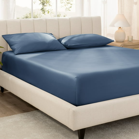 Bare Home 100% Organic Cotton Fitted Sheet - Sateen Weave - 400 Thread Count - Full, Bering Sea