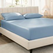 Bare Home 100% Organic Cotton Fitted Sheet - Sateen Weave - 400 Thread Count - Full, Dusty Blue
