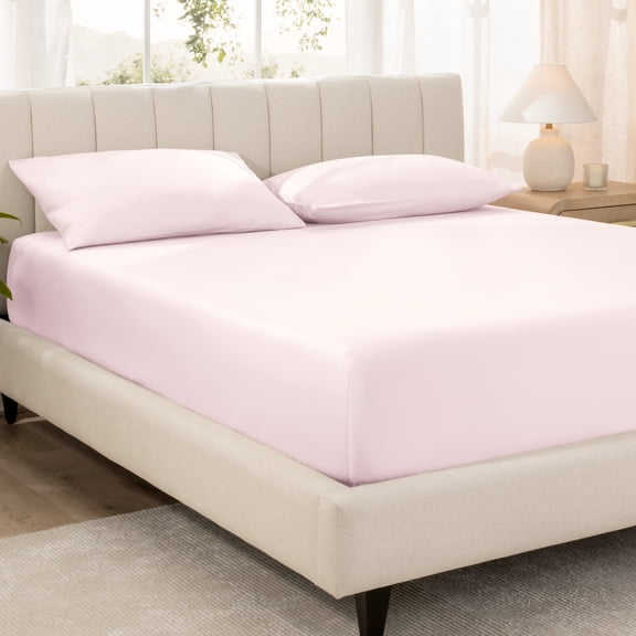 Bare Home 100% Organic Cotton Fitted Sheet - Sateen Weave - 400 Thread Count - Full, Dusty Pink