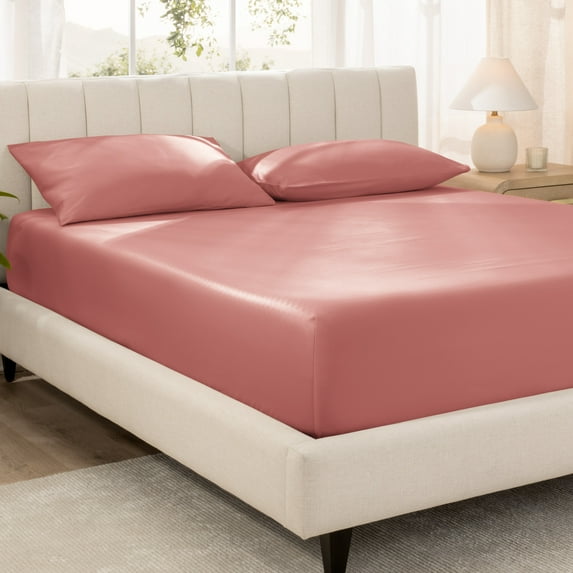 Bare Home 100% Organic Cotton Fitted Sheet - Sateen Weave - 400 Thread Count - Full, Dusty Rose