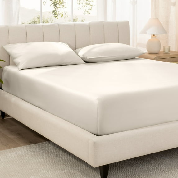 Bare Home 100% Organic Cotton Fitted Sheet - Sateen Weave - 400 Thread Count - Full, French Beige