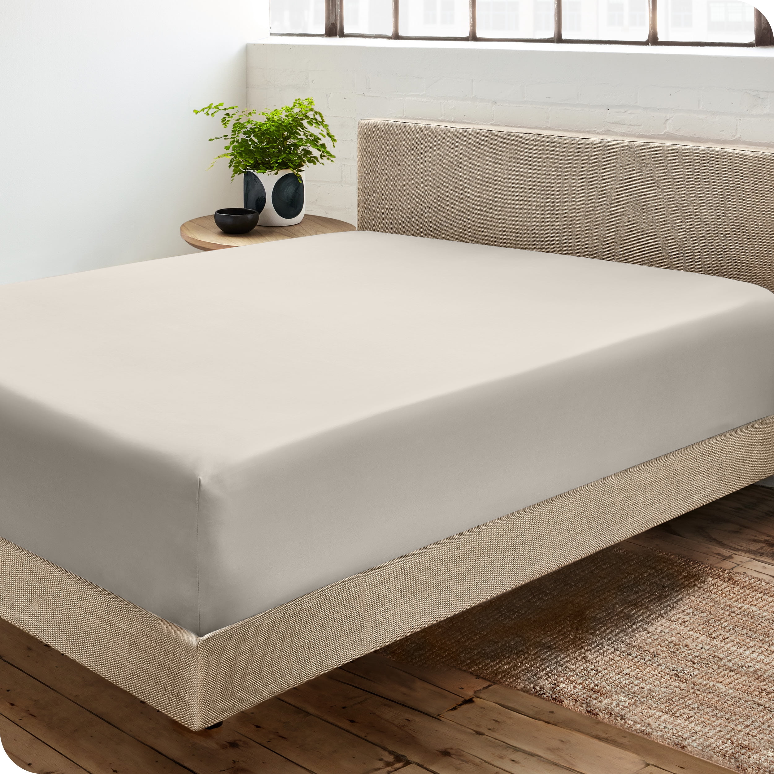 French Beige Organic Cotton Sateen Full XL Fitted Sheet