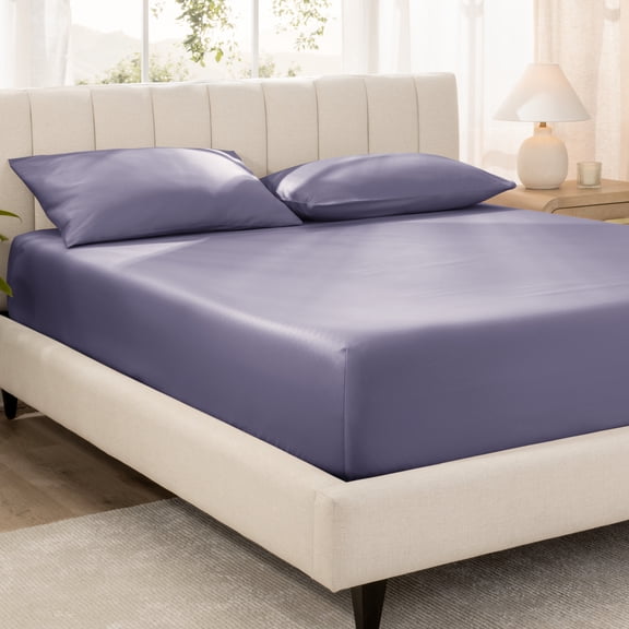 Bare Home 100% Organic Cotton Fitted Sheet - Sateen Weave - 400 Thread Count - King, Dusty Purple