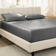 Bare Home 100% Organic Cotton Fitted Sheet - Sateen Weave - 400 Thread Count - Queen, Gray