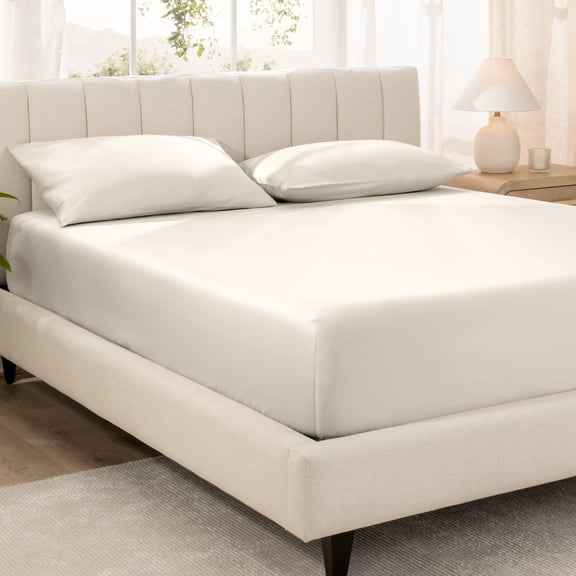 Bare Home 100% Organic Cotton Fitted Sheet - Sateen Weave - 400 Thread Count - Split Head Flex King, French Beige
