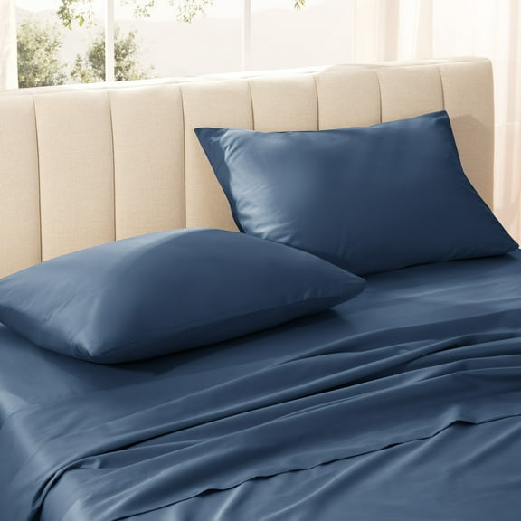 Bare Home 100% Organic Cotton Pillowcase Set, 400 Thread Count, Sateen Weave, Standard, Bering Sea, 2-Pieces