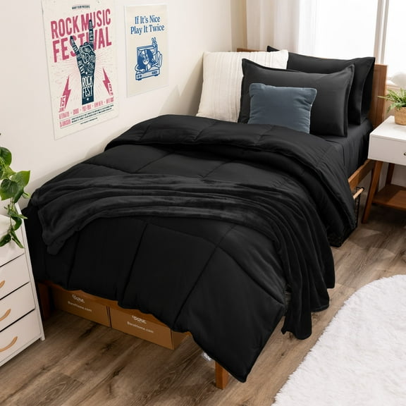 Bare Home 11 Piece Ultimate Bed In A Bag - Ultra-Soft 1800 Microfiber Bedding Set - Full, Black/Black