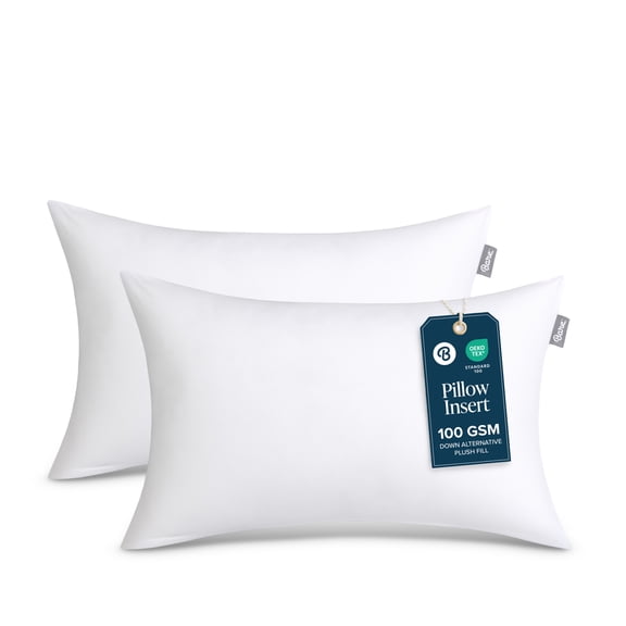 Bare Home 16"x24" Pillow Inserts, Decorative Rectangle Pillow Insert for Sofa/Couch, Set of 2, White