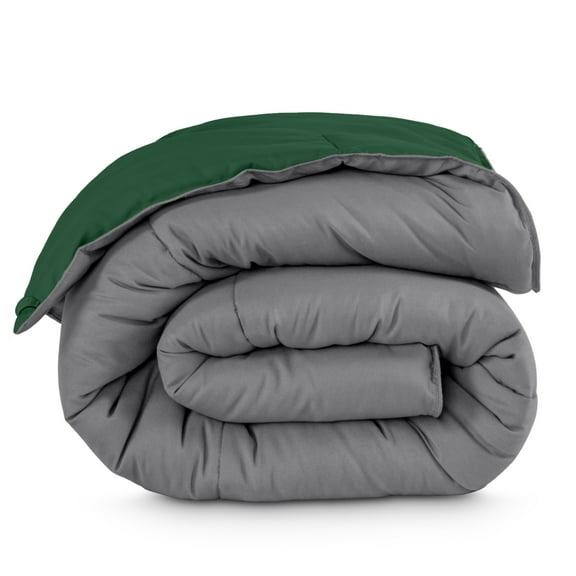 Bare Home 1800 Collection Reversible Down Alternative Comforter, All-Season, Full, Gray/Forest Green
