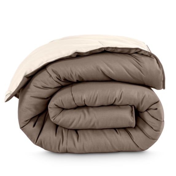 Bare Home 1800 Collection Reversible Down Alternative Comforter, All-Season, Oversized King, Taupe/Sand