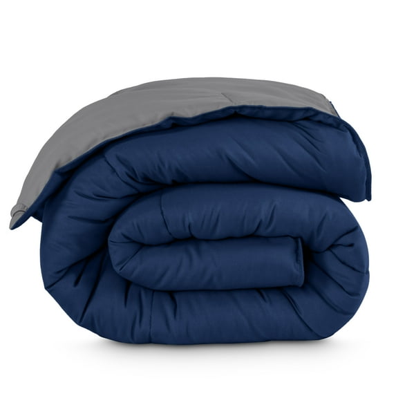 Bare Home 1800 Collection Reversible Down Alternative Comforter, All-Season, Oversized Queen, Dark Blue/Gray