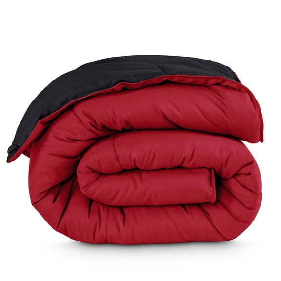 Bare Home 1800 Collection Reversible Down Alternative Comforter, All-Season, Twin/Twin-XL, Black/Red