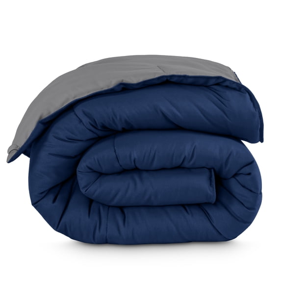 Bare Home 1800 Collection Reversible Down Alternative Comforter, All-Season, Twin/Twin-XL, Dark Blue/Gray